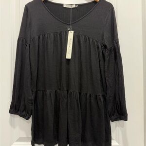Mustard Seed Black Tunic Linen like Top